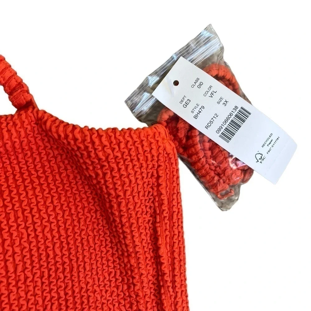 NWT J. Crew Retro Scrunchie Sweetheart Bikini Top in Vivid Flame Coral Red Sz 3X